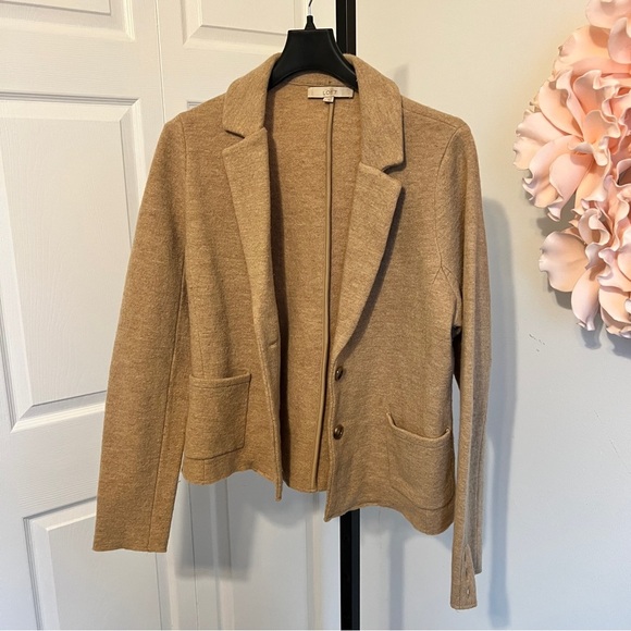 Loft by Anne Taylor 100% Merino Wool Sweater Double Breasted Blazer size large - Picture 2 of 5